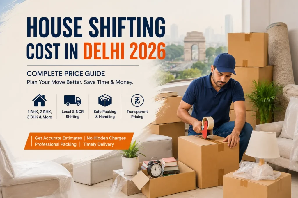House shifting cost in Delhi 2026, Packers and movers charges in Delhi, Asha Packers and Movers house shifting service.